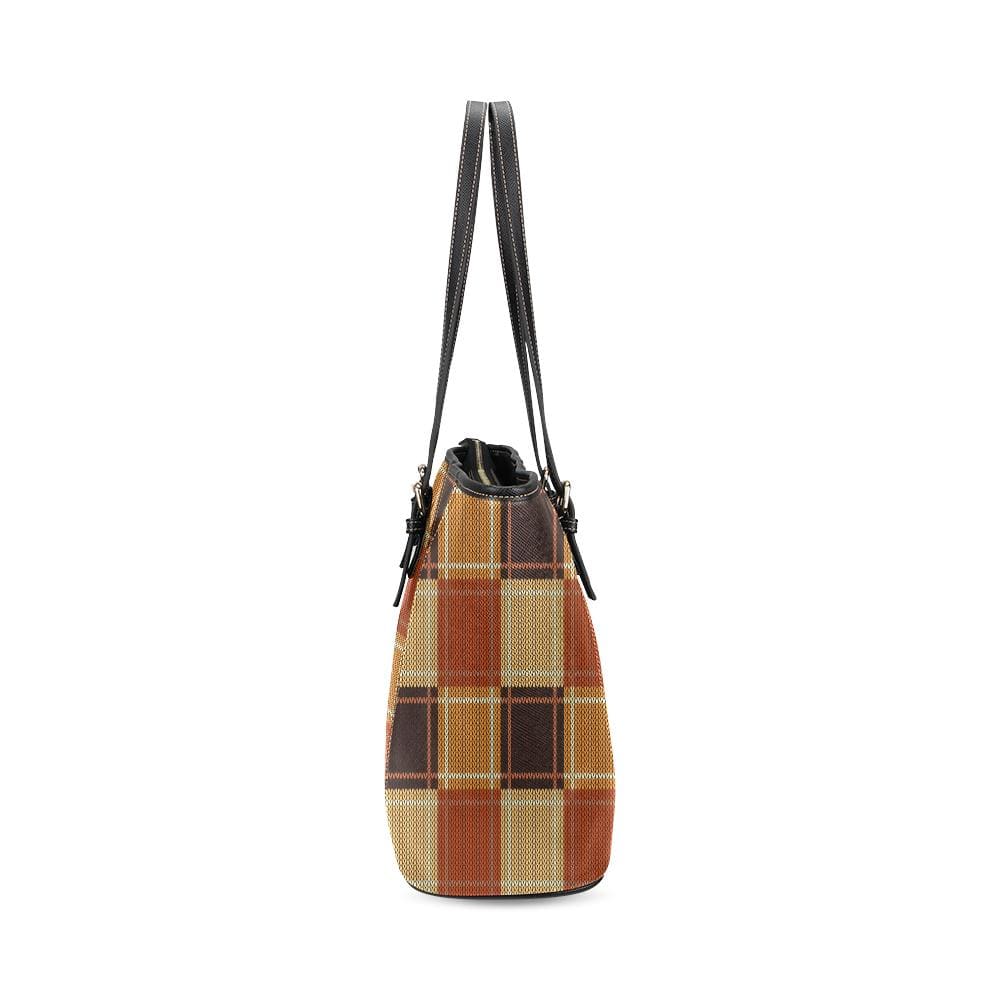 Large Leather Tote Shoulder Bag - Mini Brown Checkered Illustration - Bags