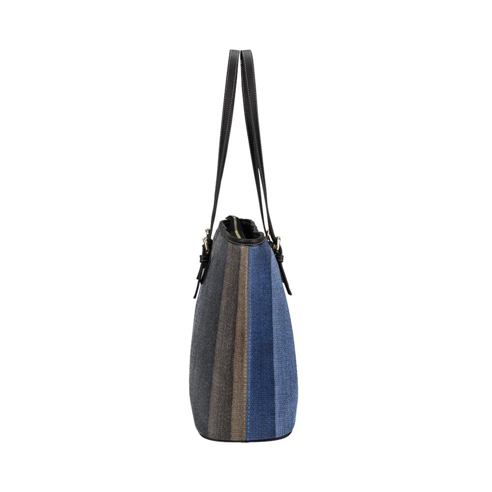 Large Leather Tote Shoulder Bag - Multicolor Wood Slat Illustration - Bags