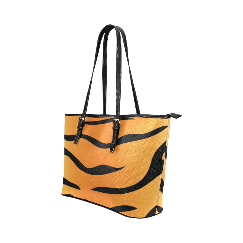 Large Leather Tote Shoulder Bag - Orange and Black Tiger Stripe - Bags