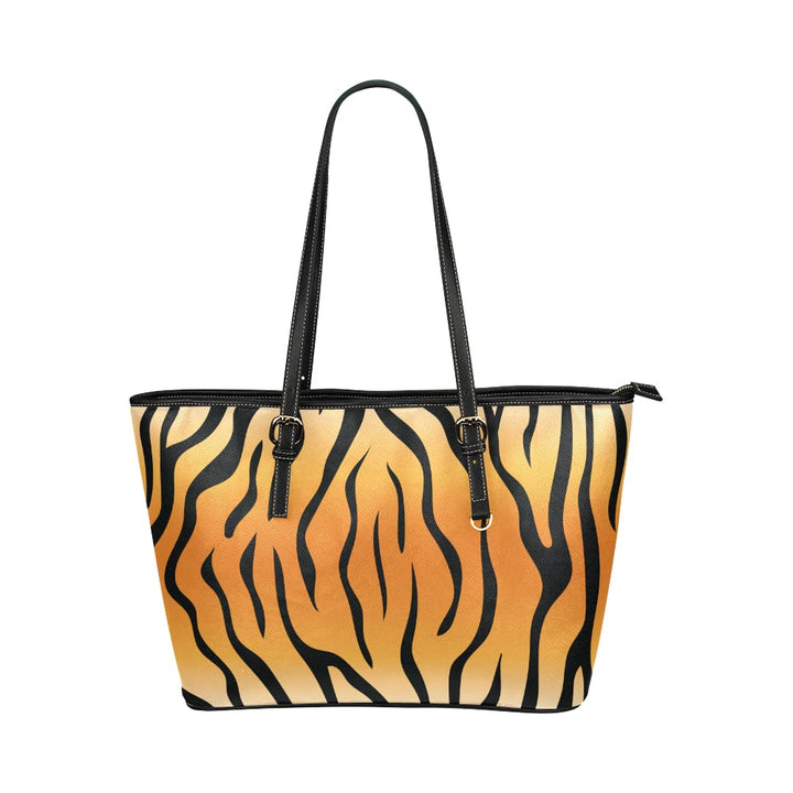 Large Leather Tote Shoulder Bag - Orange and Black Vertical Tiger Stripe - Bags