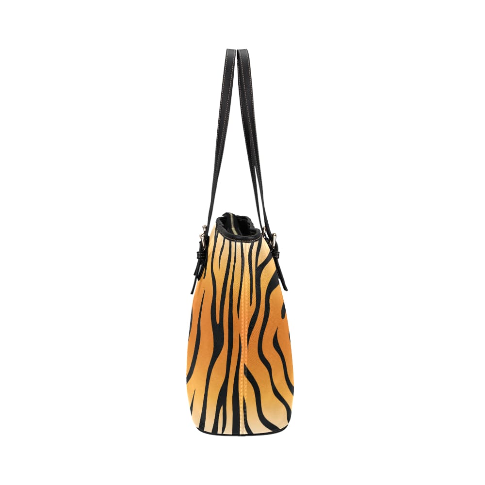 Large Leather Tote Shoulder Bag - Orange and Black Vertical Tiger Stripe - Bags