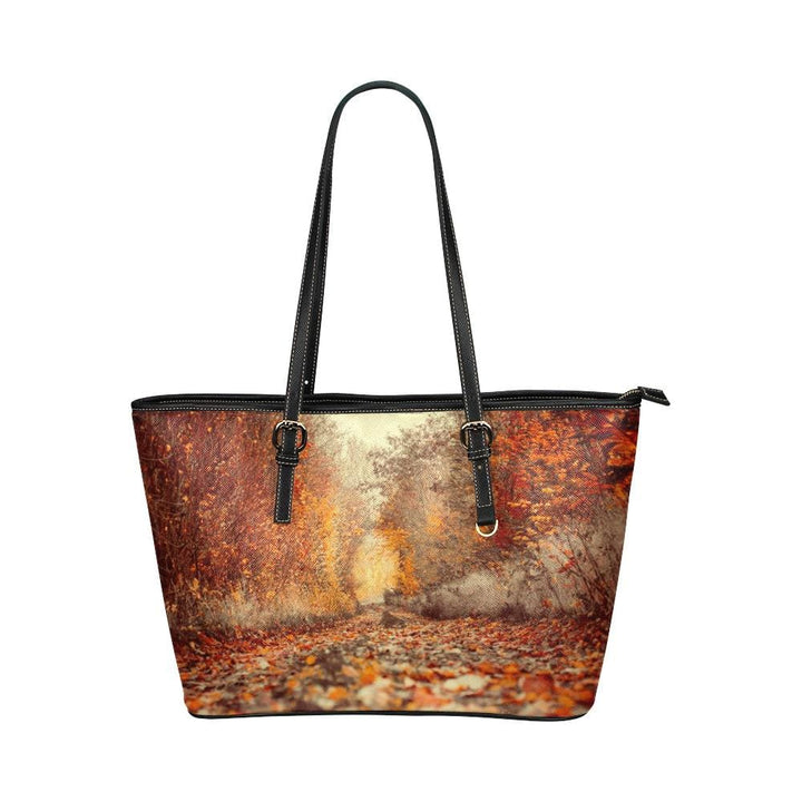 Large Leather Tote Shoulder Bag - Orange Autumn Forest Handbag - Bags | Leather