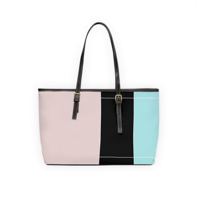Large Leather Tote Shoulder Bag Pastel Colorblock Pink/black/blue - Bags