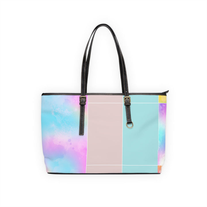 Large Leather Tote Shoulder Bag Pastel Colorblock Watercolor Illustration