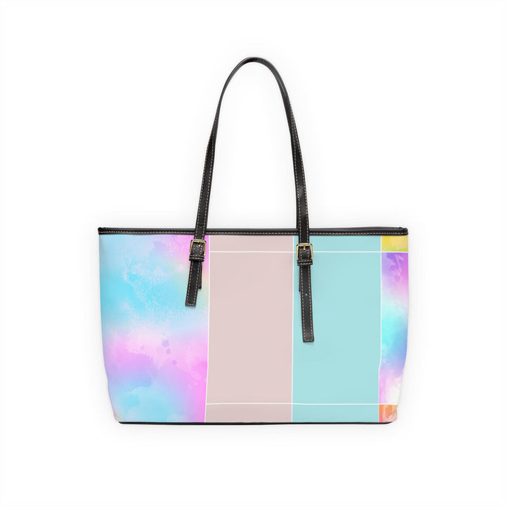 Large Leather Tote Shoulder Bag Pastel Colorblock Watercolor Illustration