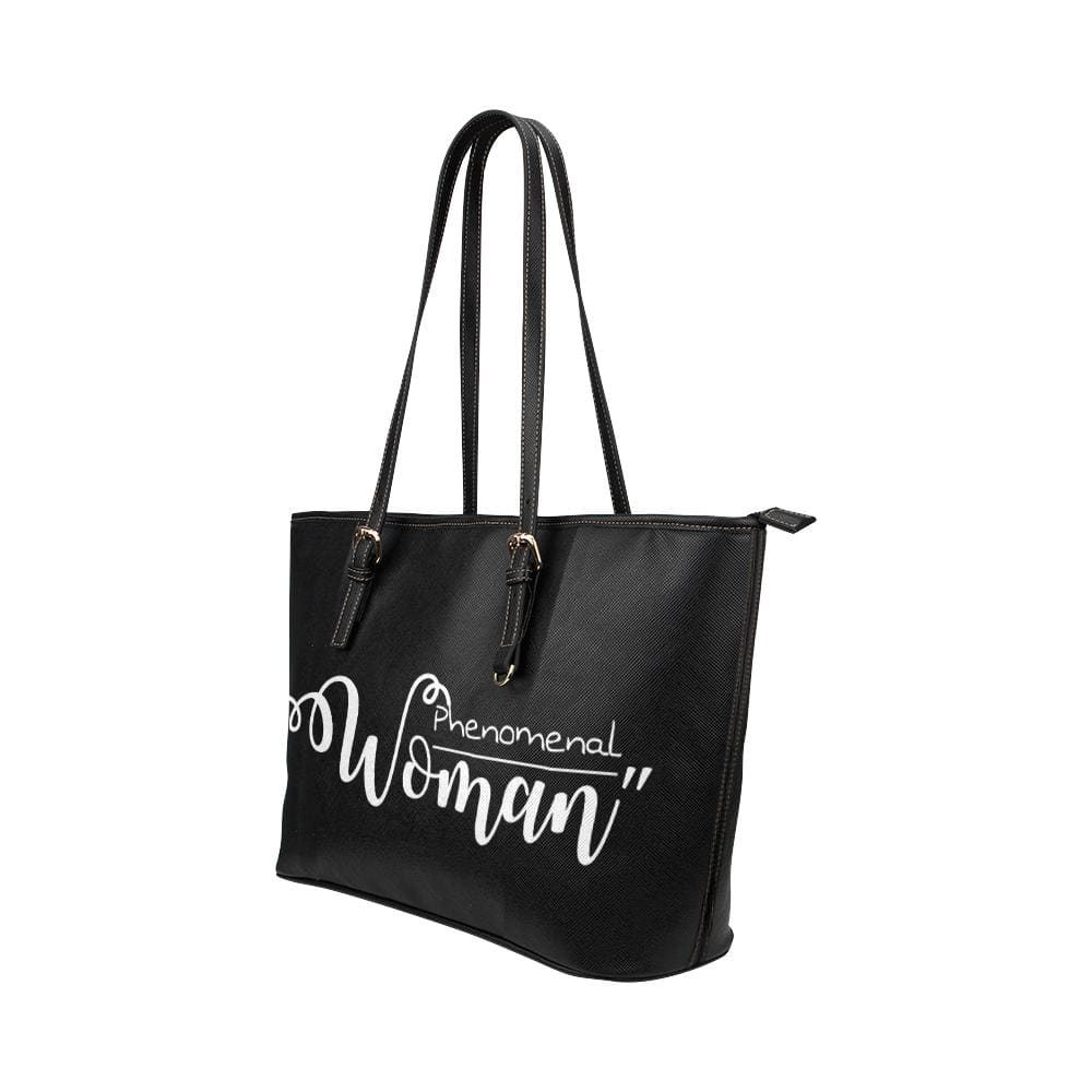 Large Leather Tote Shoulder Bag - Phenomenal Woman Handbag Black/white - Bags