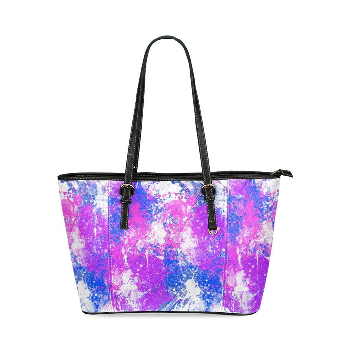 Large Leather Tote Shoulder Bag - Pink and Blue Cotton Candy Pattern