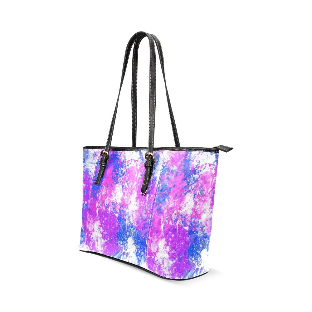 Large Leather Tote Shoulder Bag - Pink and Blue Cotton Candy Pattern