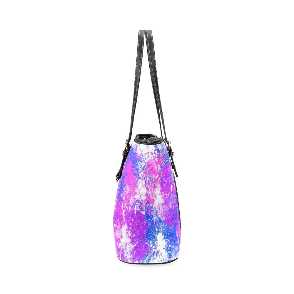 Large Leather Tote Shoulder Bag - Pink and Blue Cotton Candy Pattern