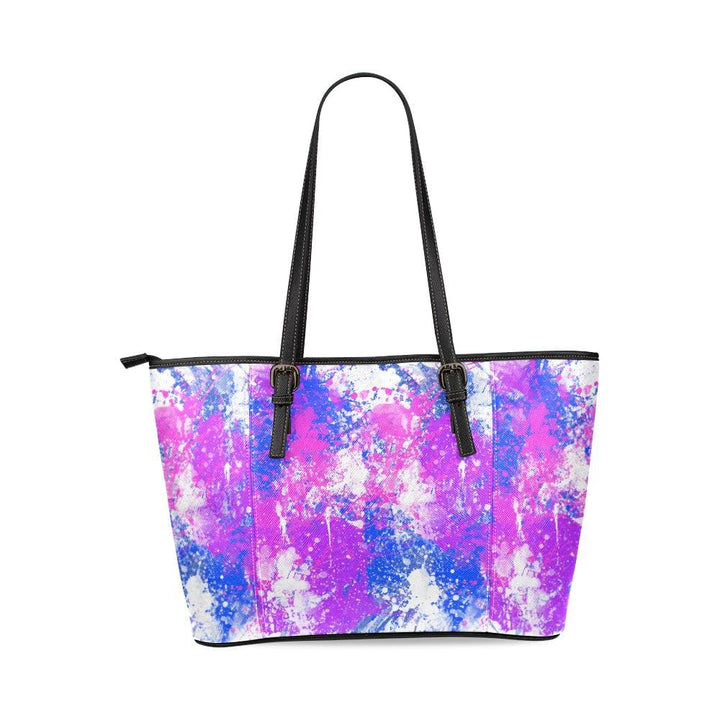 Large Leather Tote Shoulder Bag - Pink and Blue Cotton Candy Pattern