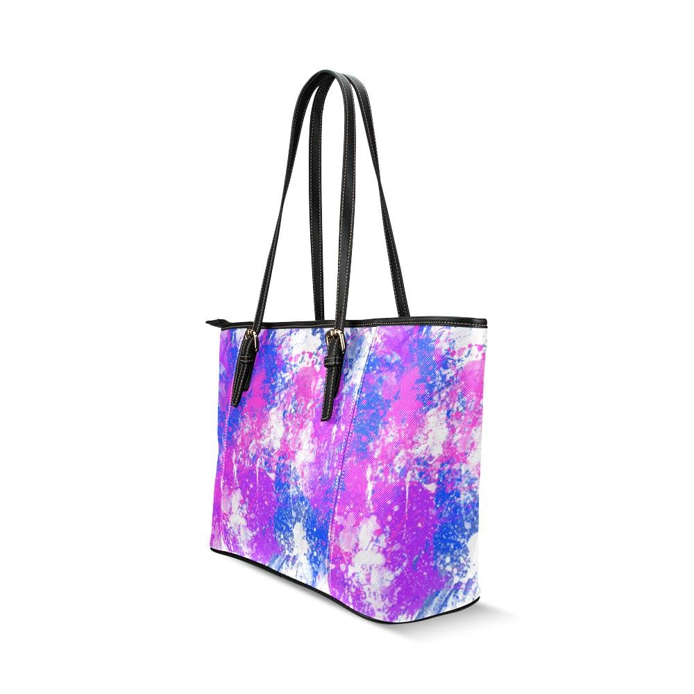 Large Leather Tote Shoulder Bag - Pink and Blue Cotton Candy Print - Bags