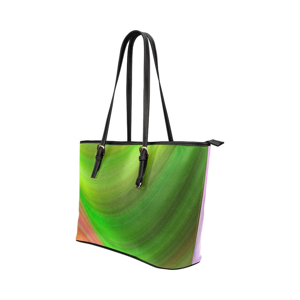 Large Leather Tote Shoulder Bag - Pink and Green Gradient Handbag - Bags