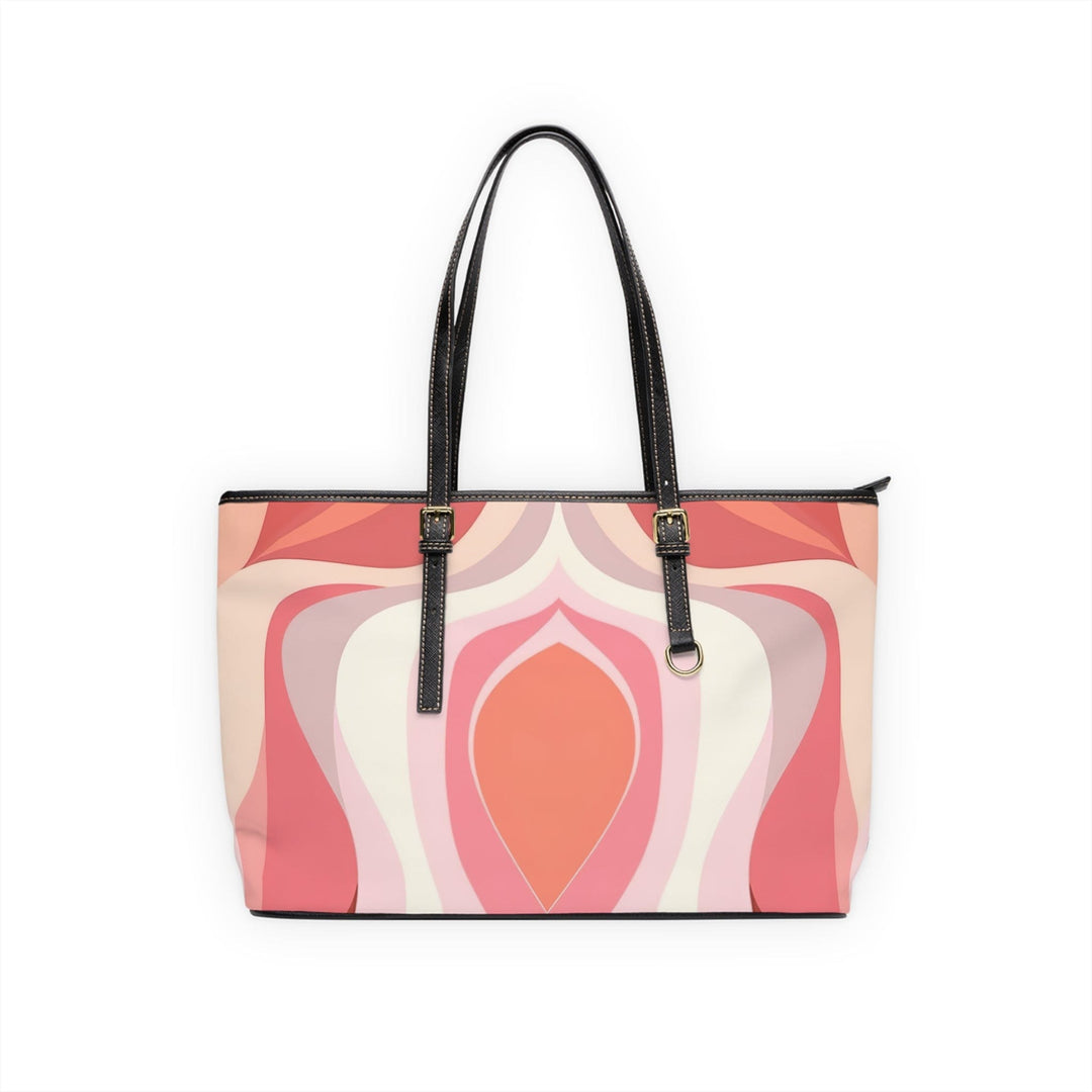 Large Leather Tote Shoulder Bag Pink White Boho Swirl Lines - Bags | Leather