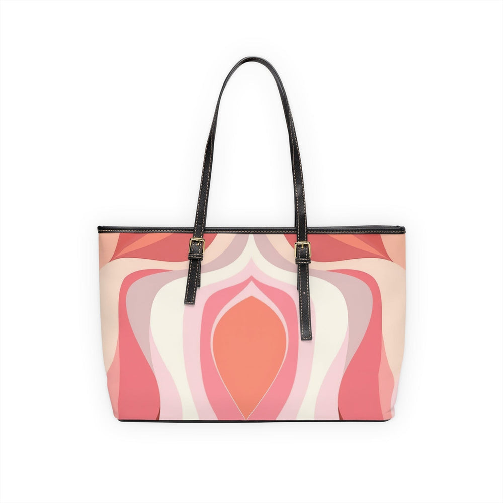 Large Leather Tote Shoulder Bag Pink White Boho Swirl Lines - Bags | Leather