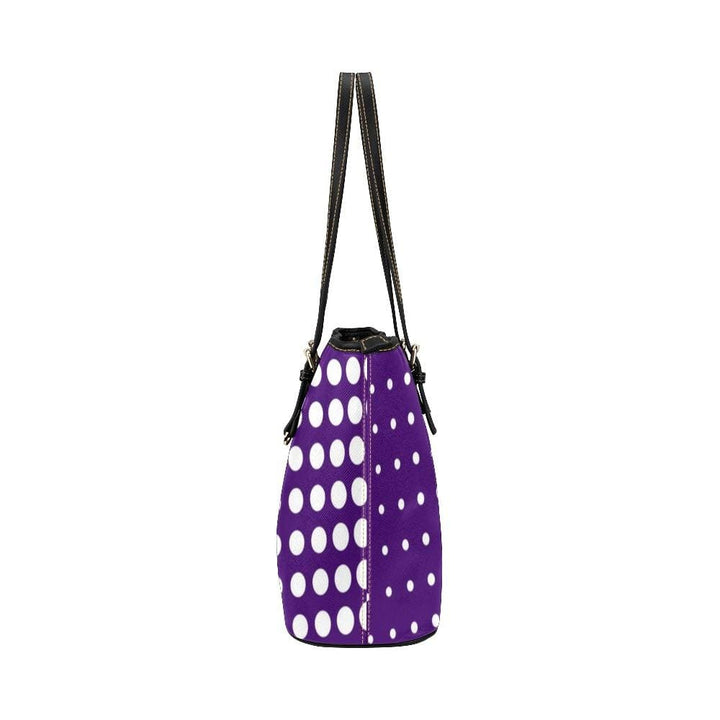 Large Leather Tote Shoulder Bag - Purple and White Polka Dot Print - Bags