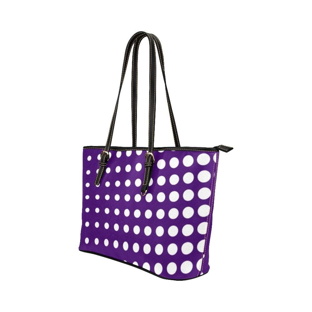 Large Leather Tote Shoulder Bag - Purple and White Polka Dot Print - Bags