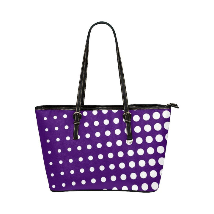 Large Leather Tote Shoulder Bag - Purple and White Polka Dot Print - Bags