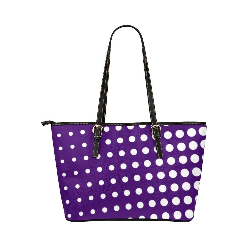 Large Leather Tote Shoulder Bag - Purple and White Polka Dot Print - Bags