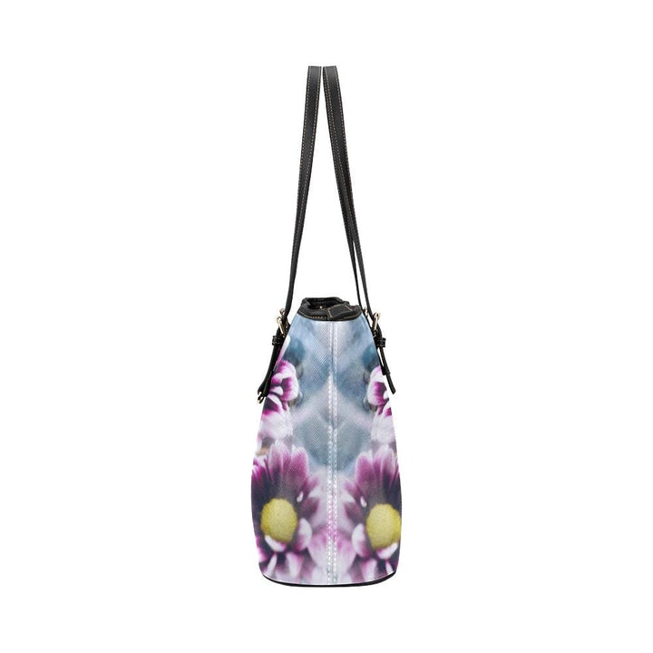 Large Leather Tote Shoulder Bag - Purple Floral Illustration - Bags | Leather