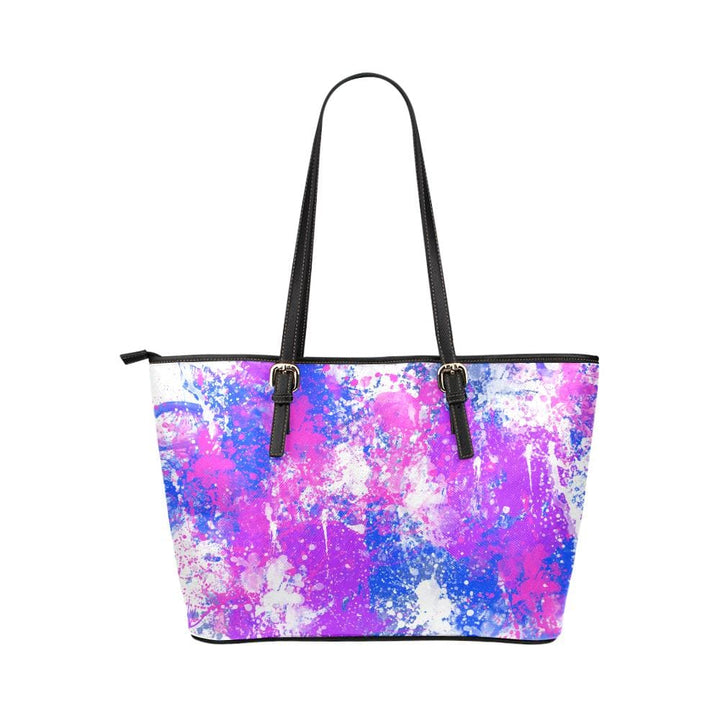 Large Leather Tote Shoulder Bag - Purple Paint Splatter Handbag - Bags