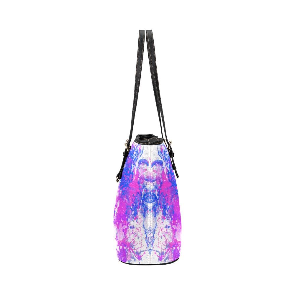 Large Leather Tote Shoulder Bag - Purple Paint Splatter Handbag - Bags