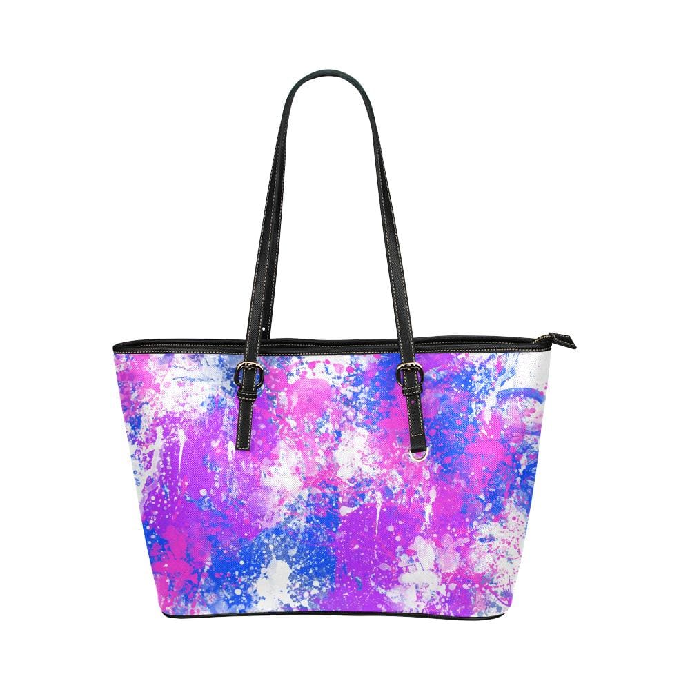 Large Leather Tote Shoulder Bag - Purple Paint Splatter Handbag - Bags