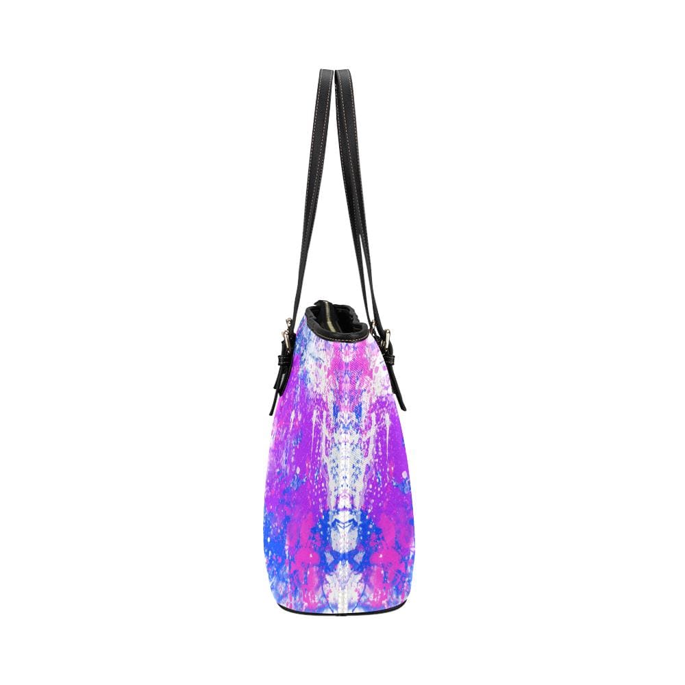 Large Leather Tote Shoulder Bag - Purple Paint Splatter Handbag - Bags