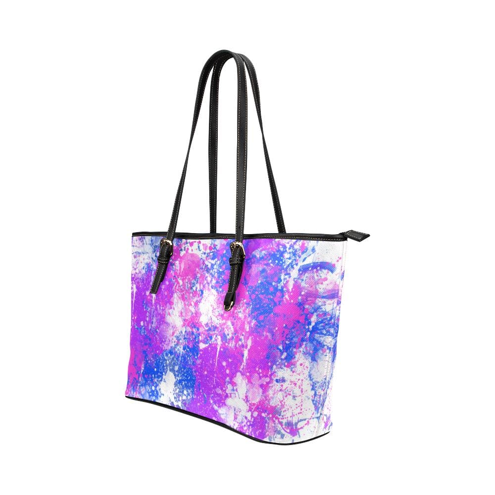 Large Leather Tote Shoulder Bag - Purple Paint Splatter Handbag - Bags