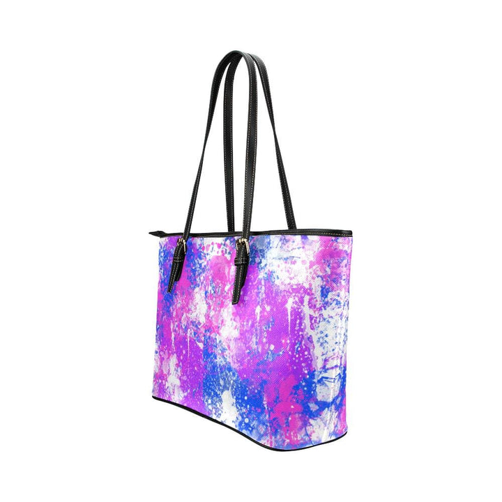 Large Leather Tote Shoulder Bag - Purple Paint Splatter Handbag - Bags