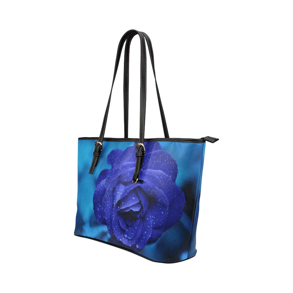 Large Leather Tote Shoulder Bag - Purple Stem Rose Illustration - Bags