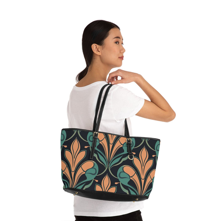 Large Leather Tote Shoulder Bag Retro Vintage Print - Bags | Leather Tote Bags