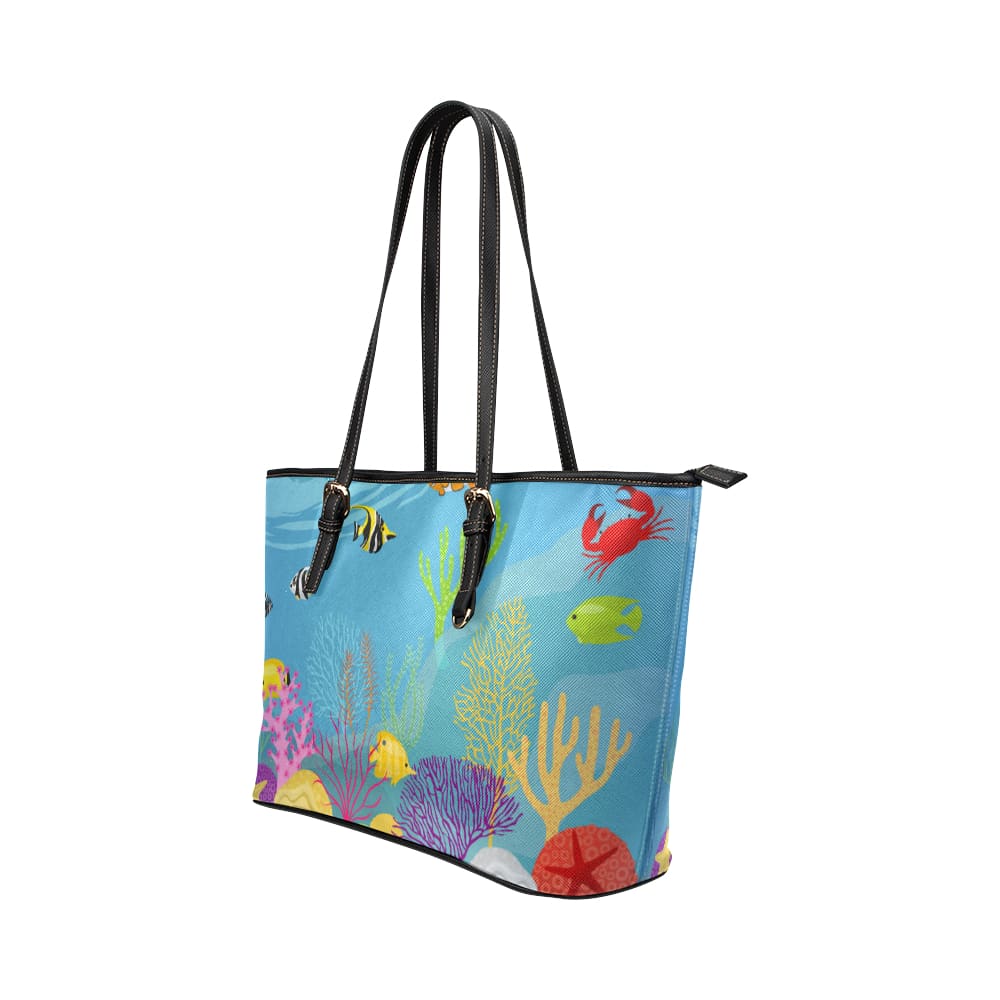 Large Leather Tote Shoulder Bag - Sea Life Print - Bags | Leather Tote Bags