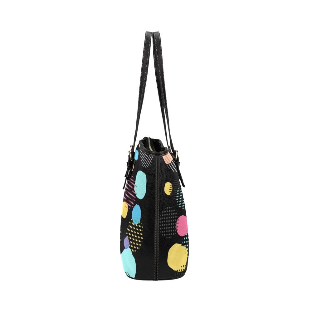 Large Leather Tote Shoulder Bag - Spotty Black Pattern Illustration - Bags