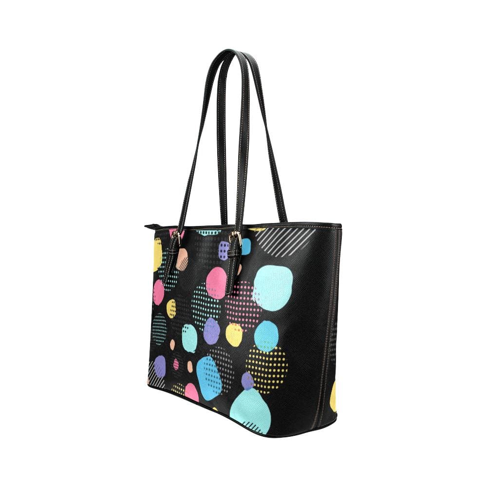 Large Leather Tote Shoulder Bag - Spotty Black Pattern Illustration - Bags