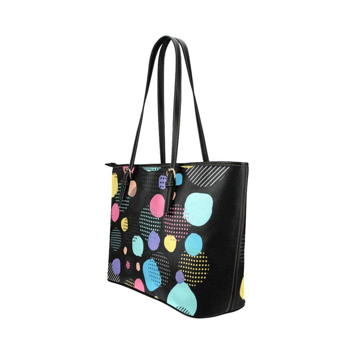 Large Leather Tote Shoulder Bag - Spotty Black Pattern Illustration - Bags