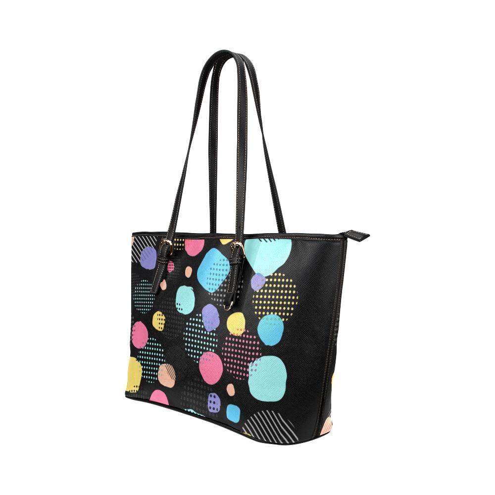 Large Leather Tote Shoulder Bag - Spotty Black Print - Bags | Leather Tote Bags