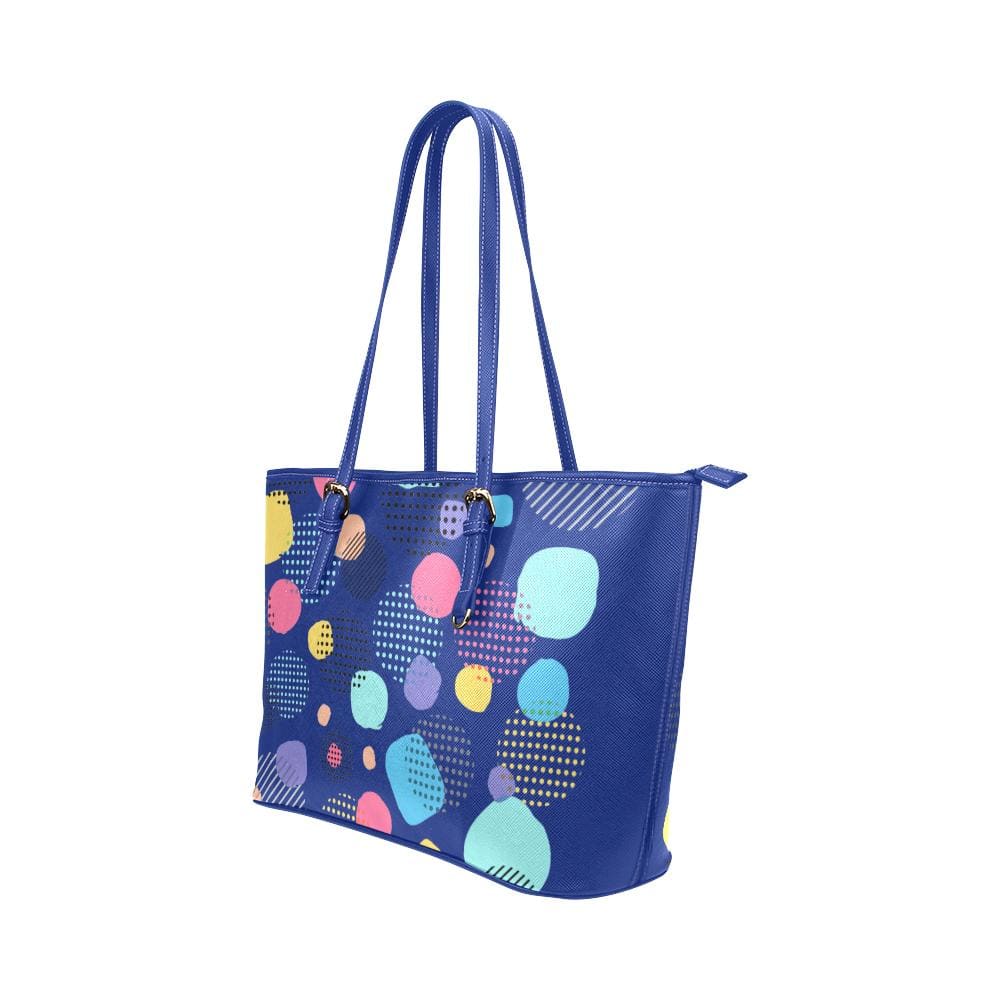 Large Leather Tote Shoulder Bag - Spotty Blue Stylish - Bags | Leather Tote Bags