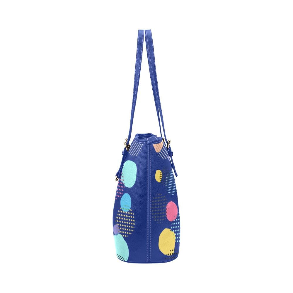 Large Leather Tote Shoulder Bag - Spotty Blue Stylish - Bags | Leather Tote Bags