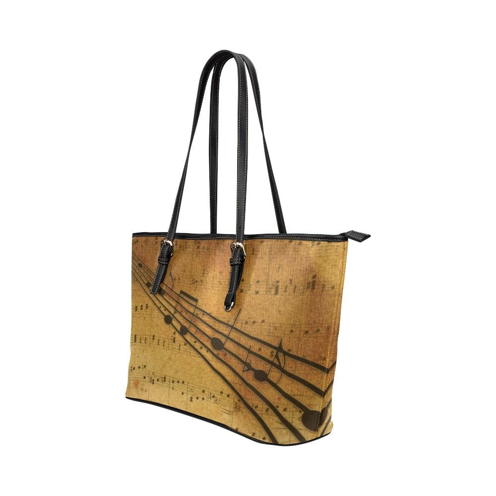 Large Leather Tote Shoulder Bag - Tan and Brown Musical Chords Print - Bags