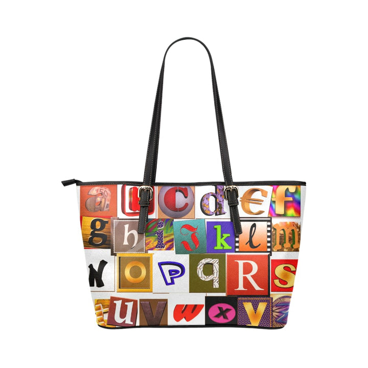 Large Leather Tote Shoulder Bag - White Alphabet Pattern B3558224 - Bags