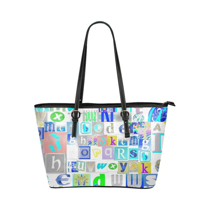 Large Leather Tote Shoulder Bag - White Alphabet Pattern B3558229 - Bags