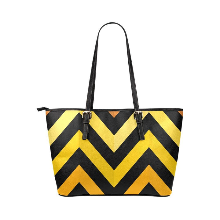 Large Leather Tote Shoulder Bag - Yellow and Black Herringbone Pattern