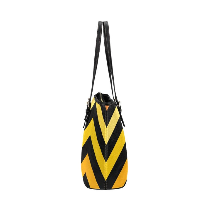 Large Leather Tote Shoulder Bag - Yellow and Black Herringbone Pattern