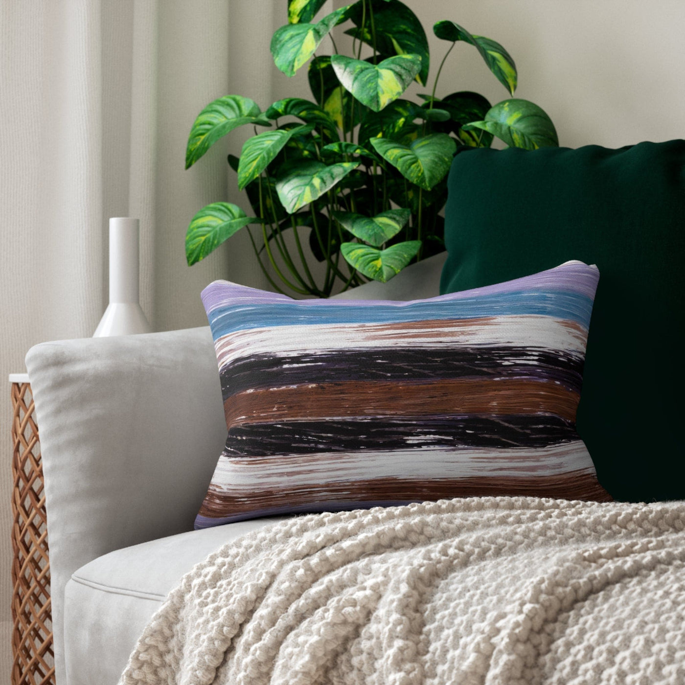 Lumbar Pillow Lavender Black Brown Rustic Pattern - Home Decor