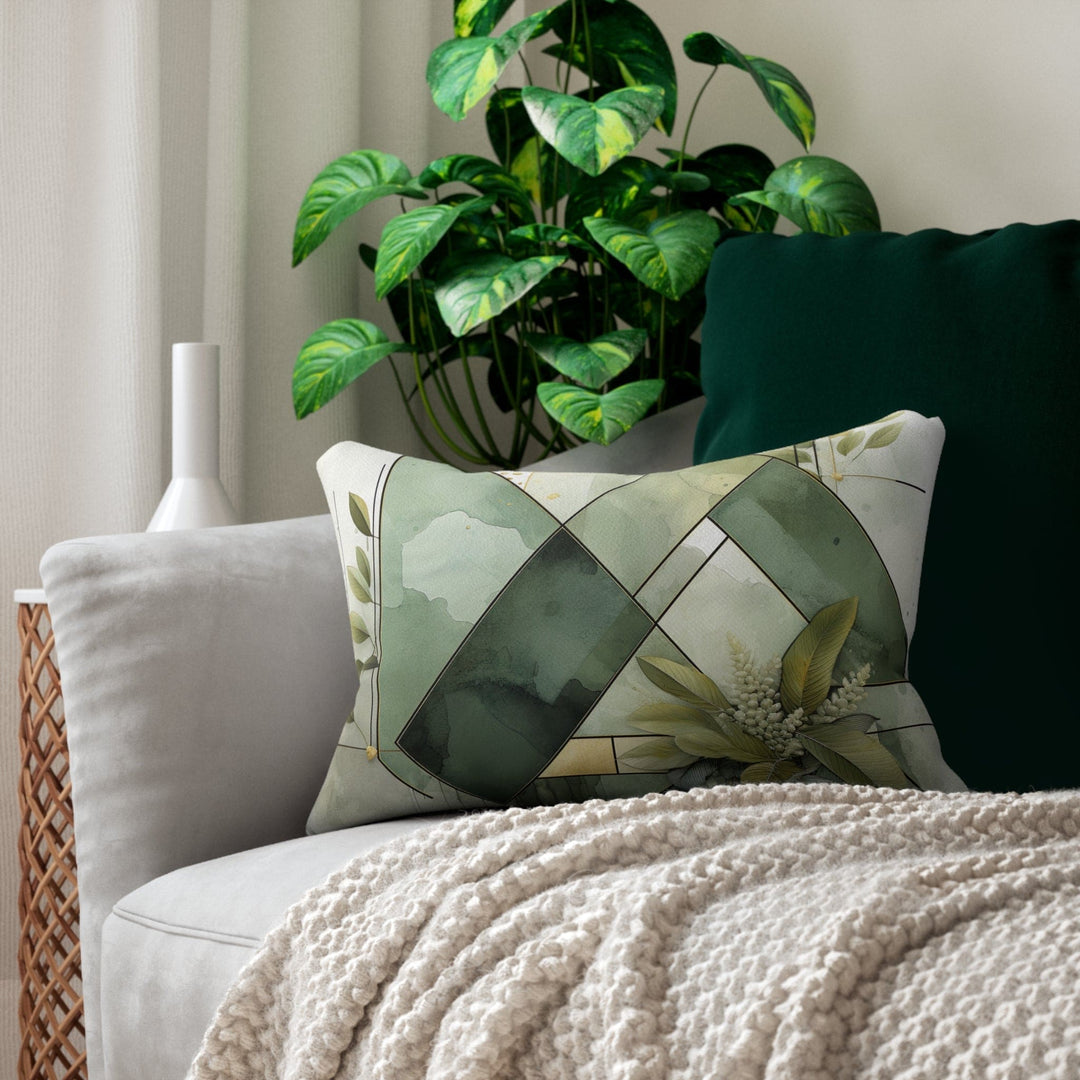 Decorative Lumbar Throw Pillow - Olive Green Mint Leaf Geometric