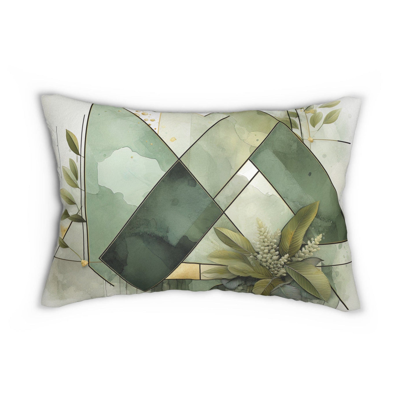 Lumbar Pillow Olive Green Mint Leaf Geometric Print - Home Decor