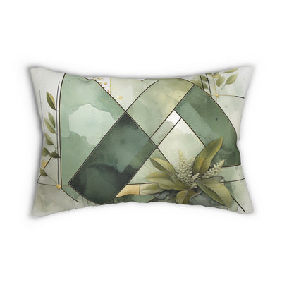 Lumbar Pillow Olive Green Mint Leaf Geometric Print - Home Decor