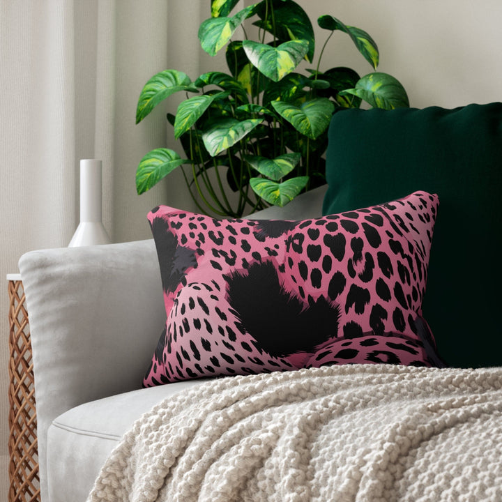 Decorative Lumbar Throw Pillow - Pink and Black Leopard Spots