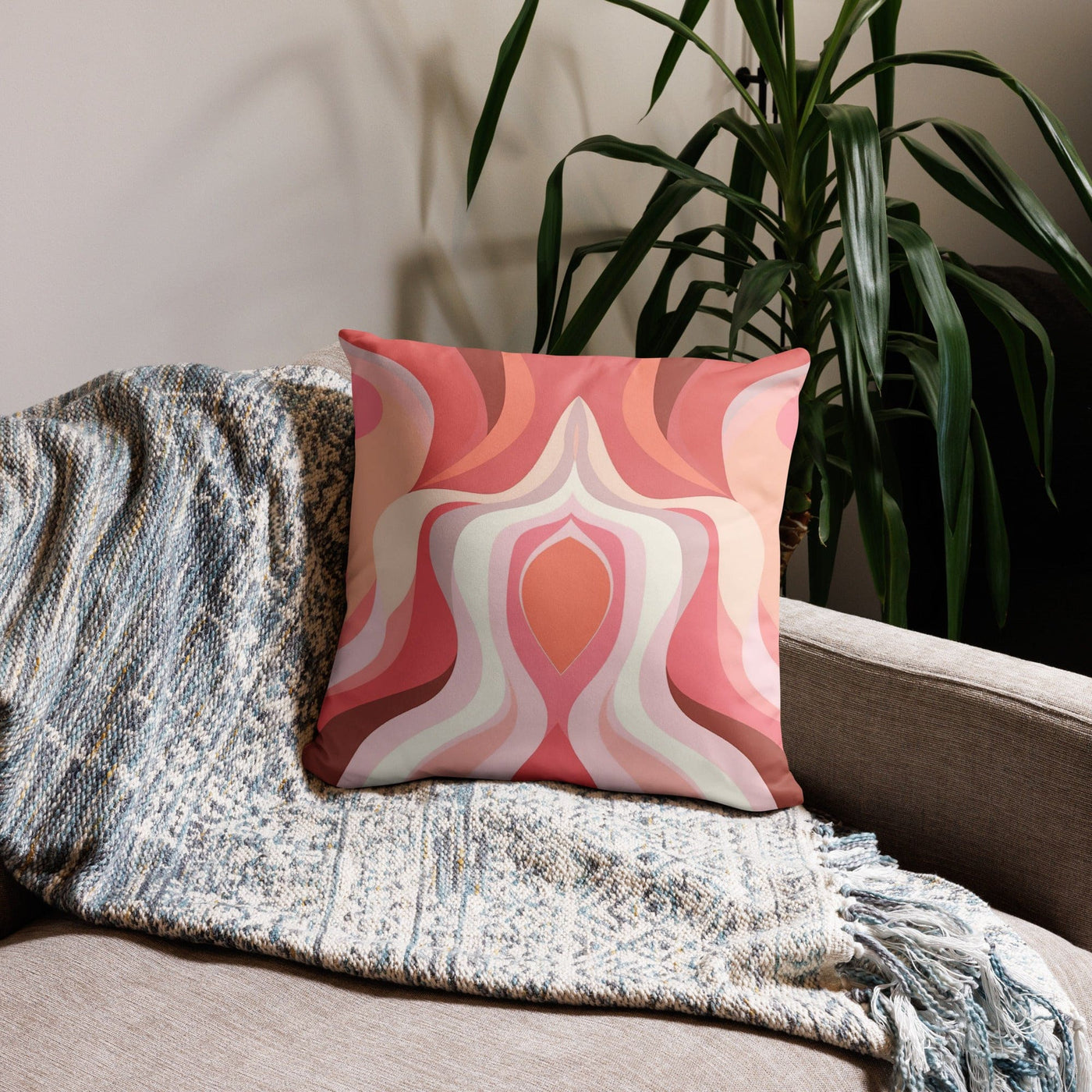Lumbar Throw Pillow Boho Pink And White Contemporary Art Lined Pattern