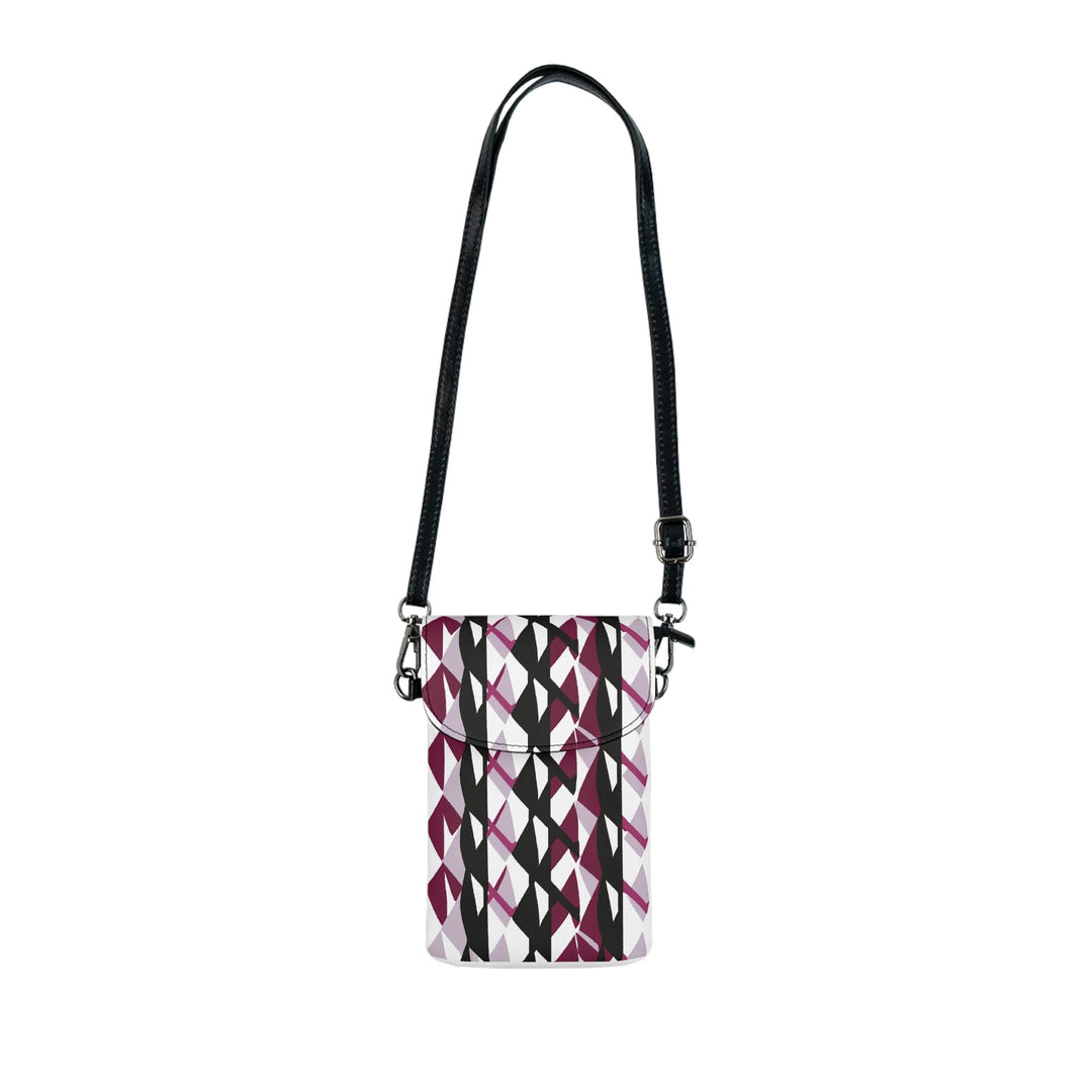 Mauve Pink and Black Geometric Pattern Crossbody Cell Phone Wallet Purse